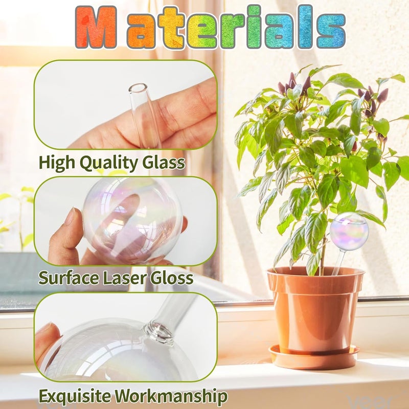 Bvrbaory 2 Pcs Iridescent Self Watering Globes,Rainbow Plant Watering Insert,Automatic Plant Waterer Glass Bulbs,Clear Glass Plant Water Globes for Indoor and Outdoor - Image 3